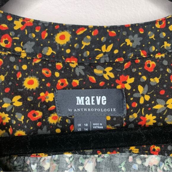Maeve Anthropologie Marlie Button-front Chambray Tunic dark tiny florals size 14 - Picture 6 of 10